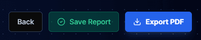 Back, Save Report, and Export PDF buttons
