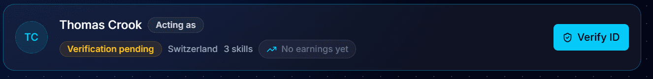 A newly added team technician profile showing the verification pending badge and the option to verify their identity