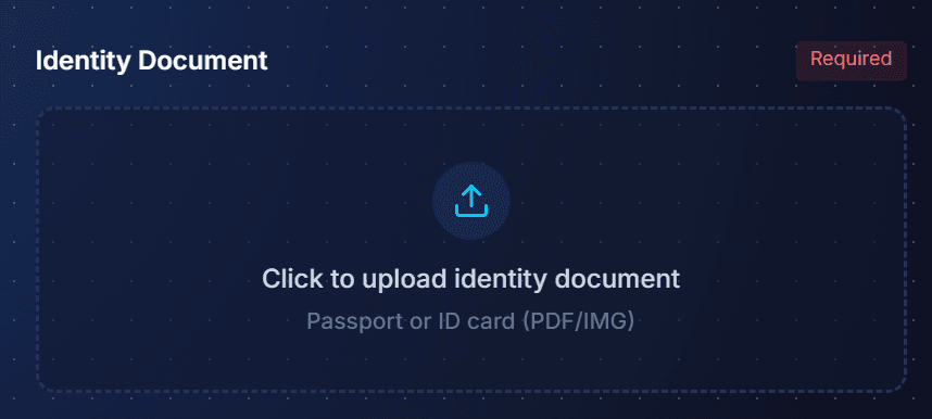 Uploading a required identity document, passport or ID card, for a technician on the team