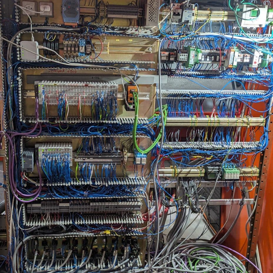 Electrical cabinet with cable lids removed